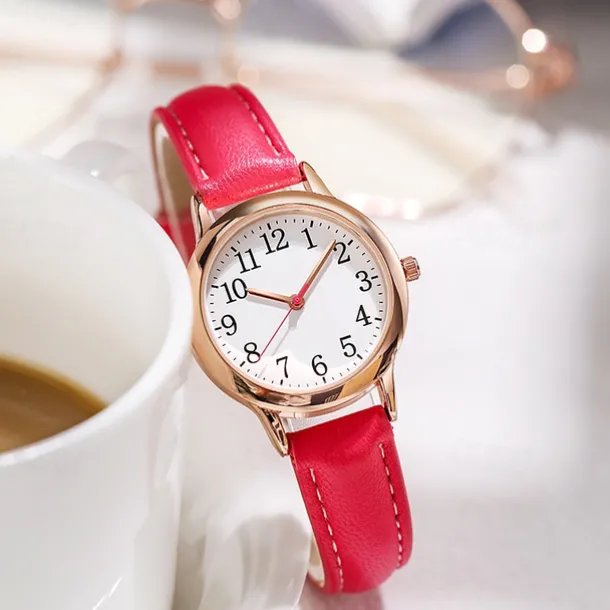Japan Movement Women Quartz Watch Easy to Read Arabic Numerals Simple Dial PU leather strap Laides Clock