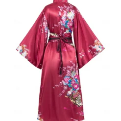 Japanese Anime Women's Kimono Robe Geisha Yukata Sweet Dress Blossom Satin Bathrobe Sleepwear Fans Socks Hair Accessories Purse 5 PCS