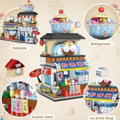 Japanese Street View Ice Drink Shop Mini Building Blocks Building Toys Model Set for Girls Boys 6-12 Years Old 668 PCS Simulation Architecture Construction Toy Gift Idea for Kids Adults