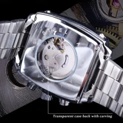 JARAGAR 569 Men Automatic Mechanical Watch Fashion Retro Design Square Dial Date Week Waterproof Steel Strap Leisure Wristwatch