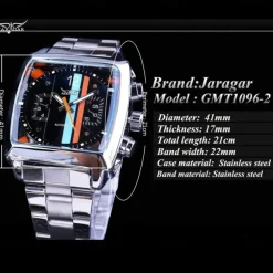 JARAGAR 569 Men Automatic Mechanical Watch Fashion Retro Design Square Dial Date Week Waterproof Steel Strap Leisure Wristwatch