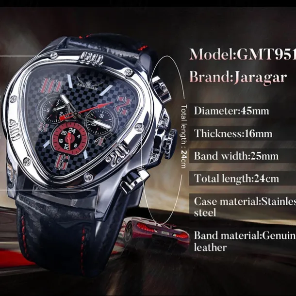 Jaragar Men Mechanical Watch Luxury Large Dial Fashion Business Automatic Self-winding Luminous Waterproof Leather Watch