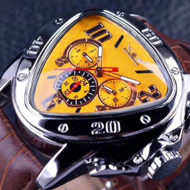 Jaragar Men Mechanical Watch Luxury Large Dial Fashion Business Automatic Self-winding Luminous Waterproof Leather Watch