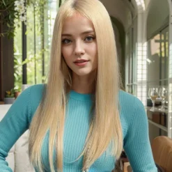 Jennie Kim Inspired Wigs Synthetic Wig Straight Middle Part Wig Long Blonde Synthetic Hair Women's Fashionable Design Soft Natural Blonde