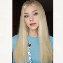 Jennie Kim Inspired Wigs Synthetic Wig Straight Middle Part Wig Long Blonde Synthetic Hair Women's Fashionable Design Soft Natural Blonde