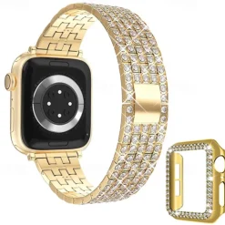 Jewelry Bracelet Compatible with Apple Watch band 38mm 40mm 41mm 42mm 44mm 45mm 49mm with Case Women Bling Diamond Stainless Steel Rhinestone Strap Replacement Wristband for iwatch Ultra 2 Series 9 8