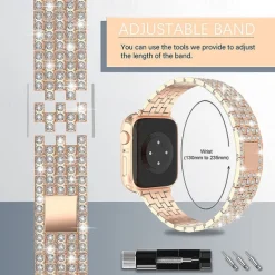Jewelry Bracelet Compatible with Apple Watch band 38mm 40mm 41mm 42mm 44mm 45mm 49mm with Case Women Bling Diamond Stainless Steel Rhinestone Strap Replacement Wristband for iwatch Ultra 2 Series 9 8