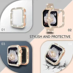 Jewelry Bracelet Compatible with Apple Watch band 38mm 40mm 41mm 42mm 44mm 45mm 49mm with Case Women Bling Diamond Stainless Steel Rhinestone Strap Replacement Wristband for iwatch Ultra 2 Series 9 8