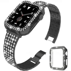 Jewelry Bracelet Compatible with Apple Watch band 38mm 40mm 41mm 42mm 44mm 45mm 49mm with Case Women Bling Diamond Stainless Steel Rhinestone Strap Replacement Wristband for iwatch Ultra 2 Series 9 8