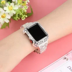 Jewelry Bracelet Compatible with Apple Watch band 38mm 40mm 41mm 42mm 44mm 45mm 49mm Bling Diamond Adjustable Breathable Stainless Steel Rhinestone Strap Replacement Wristband for iwatch Ultra 2