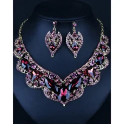 Jewelry Set 2pcs Purple Cubic Zirconia Chrome Imitation Diamond 1 Necklace Earrings Women's Elegant Vintage Fashion Vintage Style Classic Jewelry Set For Wedding Party