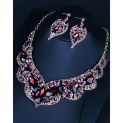 Jewelry Set 2pcs Purple Cubic Zirconia Chrome Imitation Diamond 1 Necklace Earrings Women's Elegant Vintage Fashion Vintage Style Classic Jewelry Set For Wedding Party