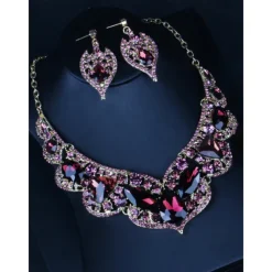 Jewelry Set 2pcs Purple Cubic Zirconia Chrome Imitation Diamond 1 Necklace Earrings Women's Elegant Vintage Fashion Vintage Style Classic Jewelry Set For Wedding Party