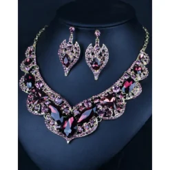 Jewelry Set 2pcs Purple Cubic Zirconia Chrome Imitation Diamond 1 Necklace Earrings Women's Elegant Vintage Fashion Vintage Style Classic Jewelry Set For Wedding Party