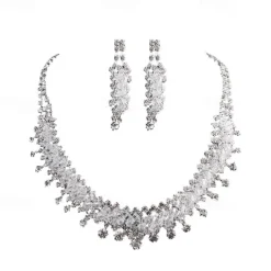 Jewelry Set 3pcs Rhinestone Alloy Earrings Necklace Women's Elegant Vintage Stylish Geometrical Geometric Jewelry Set For Wedding Party Wedding Guest