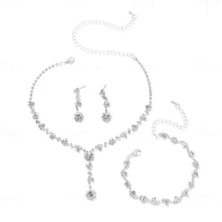 Jewelry Set Three-piece Suit Black Rhinestone Chrome 1 Bracelet Earrings Necklace Women's Elegant Vintage Fashion Vintage Style Classic Round Jewelry Set For Wedding Party Wedding Guest