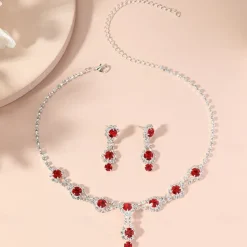 Jewelry Set Two-piece Suit Blue Rhinestone Rhinestone 1 Necklace Earrings Women's Elegant Vintage Fashion Vintage Style Classic Jewelry Set For Wedding Party