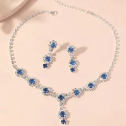 Jewelry Set Two-piece Suit Blue Rhinestone Rhinestone 1 Necklace Earrings Women's Elegant Vintage Fashion Vintage Style Classic Jewelry Set For Wedding Party