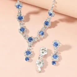 Jewelry Set Two-piece Suit Blue Rhinestone Rhinestone 1 Necklace Earrings Women's Elegant Vintage Fashion Vintage Style Classic Jewelry Set For Wedding Party
