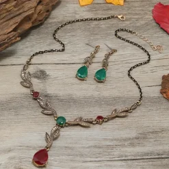 Jewelry Set Two-piece Suit Green Rhinestone Chrome 1 Necklace Earrings Women's Elegant Vintage Fashion Vintage Style Classic Jewelry Set For Wedding Party Valentine's Day