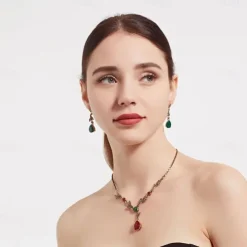 Jewelry Set Two-piece Suit Green Rhinestone Chrome 1 Necklace Earrings Women's Elegant Vintage Fashion Vintage Style Classic Jewelry Set For Wedding Party Valentine's Day