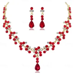 Jewelry Set Two-piece Suit Green Rhinestone Alloy 1 Necklace Earrings Women's Elegant Vintage Fashion Vintage Style Classic Jewelry Set For Wedding Party Valentine's Day