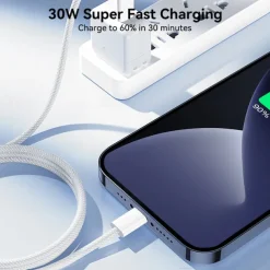 Joyroom Lightning Cable 30W 3.3ft USB C to Lightning 3 A Fast Charging Nylon Braided Durable Soft Touch For iPhone Phone Accessory