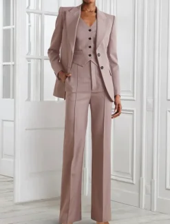 Jumpsuit / Pantsuit 3 Piece Pantsuit Mother of the Bride Tailored Blazer Set Elegant Vintage Simple V Neck Peak Lapel Floor Length Long Sleeve with Buttons