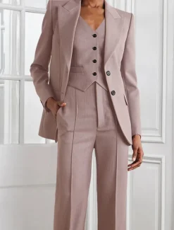 Jumpsuit / Pantsuit 3 Piece Pantsuit Mother of the Bride Tailored Blazer Set Elegant Vintage Simple V Neck Peak Lapel Floor Length Long Sleeve with Buttons