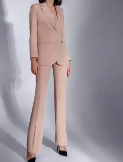 Jumpsuit / Pantsuit 3 Piece Pantsuit Mother of the Bride Tailored Jacket Blazer Elegant Vintage Simple Lapel Floor Length Crepe Stretch Fabric Long Sleeve with Buttons