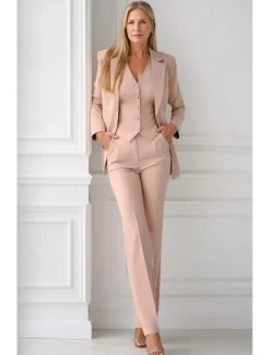 Jumpsuit / Pantsuit 3 Piece Pantsuit Mother of the Bride Tailored Jacket Blazer Elegant Vintage Simple Lapel Floor Length Crepe Stretch Fabric Long Sleeve with Buttons