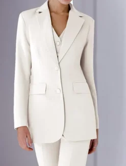 Jumpsuit / Pantsuit 3 Piece Pantsuit Mother of the Bride Tailored Jacket Blazer Elegant Vintage Simple Lapel Floor Length Crepe Stretch Fabric Long Sleeve with Buttons