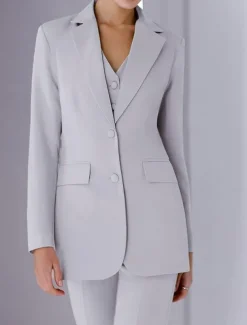 Jumpsuit / Pantsuit 3 Piece Pantsuit Mother of the Bride Tailored Jacket Blazer Elegant Vintage Simple Lapel Floor Length Crepe Stretch Fabric Long Sleeve with Buttons