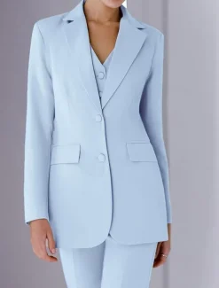 Jumpsuit / Pantsuit 3 Piece Pantsuit Mother of the Bride Tailored Jacket Blazer Elegant Vintage Simple Lapel Floor Length Crepe Stretch Fabric Long Sleeve with Buttons