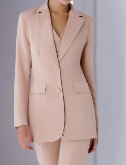 Jumpsuit / Pantsuit 3 Piece Pantsuit Mother of the Bride Tailored Jacket Blazer Elegant Vintage Simple Lapel Floor Length Crepe Stretch Fabric Long Sleeve with Buttons