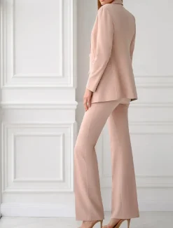 Jumpsuit / Pantsuit 3 Piece Pantsuit Mother of the Bride Tailored Jacket Blazer Elegant Vintage Simple Lapel Floor Length Crepe Stretch Fabric Long Sleeve with Buttons