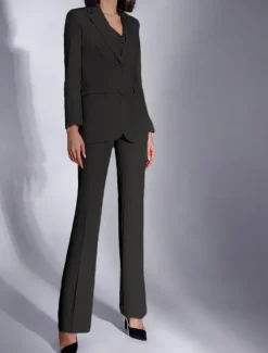 Jumpsuit / Pantsuit 3 Piece Pantsuit Mother of the Bride Tailored Jacket Blazer Elegant Vintage Simple Lapel Floor Length Crepe Stretch Fabric Long Sleeve with Buttons