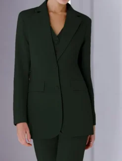 Jumpsuit / Pantsuit 3 Piece Pantsuit Mother of the Bride Tailored Jacket Blazer Elegant Vintage Simple Lapel Floor Length Crepe Stretch Fabric Long Sleeve with Buttons