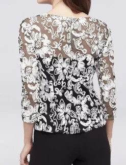 Jumpsuit / Pantsuit Floral Piping Lace Mother of the Bride Dress Elegant Simple Casual Crew Neck Ankle Length Crepe Lace 3/4 Length Sleeve