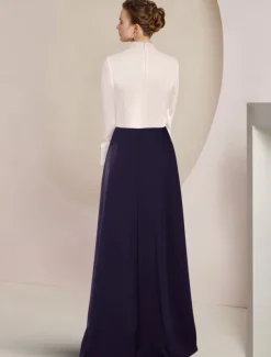 Jumpsuit / Pantsuit Mother of the Bride Formal Wedding Guest Elegant Party Square Neck Ankle Length Stretch Fabric 3/4 Length Sleeve with Bow(s) Color Block free custom size