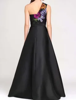 Jumpsuit / Pantsuit Mother of the Bride Floral Print Elegant Simple Minimalist One Shoulder Floor Length Satin Sleeveless with Sash / Ribbon Wedding Guest Dress