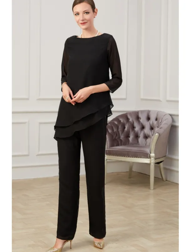 Jumpsuit / Pantsuit Mother of the Bride Elegant Jewel Neck Floor Length Chiffon Half Sleeve with Ruching free custom size