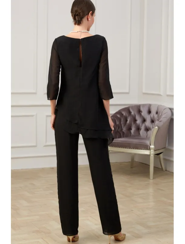 Jumpsuit / Pantsuit Mother of the Bride Elegant Jewel Neck Floor Length Chiffon Half Sleeve with Ruching free custom size