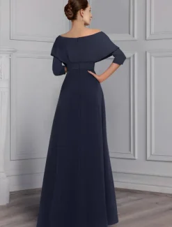 Jumpsuit Mother of the Bride Formal Wedding Guest Elegant Party Scoop Neck Off Shoulder Ankle Length Stretch Fabric 3/4 Length Sleeve with Sash / Ribbon