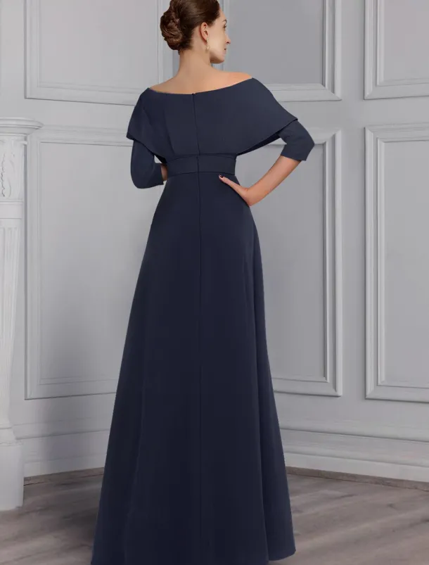Jumpsuit Mother of the Bride Formal Wedding Guest Elegant Party Scoop Neck Off Shoulder Ankle Length Stretch Fabric 3/4 Length Sleeve with Sash / Ribbon