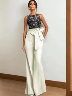 Jumpsuit Mother of the Bride Dress Wedding Guest Stretch Fabric Elegant Floor Length Sleeveless