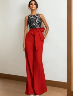 Jumpsuit Mother of the Bride Dress Wedding Guest Stretch Fabric Elegant Floor Length Sleeveless