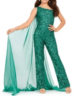 Jumpsuits Ankle Length Flower Girl Dress Chrismas Dress Pageant & Performance Girls Cute Prom Dress Sequined with Solid Color Glitter & Sparkle Fit 3-16 Years dress to impress