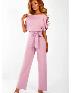 Jumpsuits Elegant Dress Wedding Guest Engagement Floor Length Short Sleeve Boat Neck with Strappy dress to impress