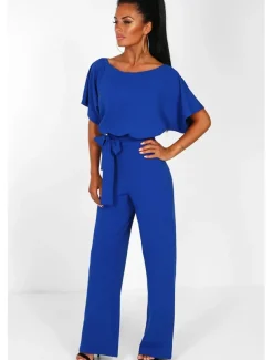 Jumpsuits Elegant Dress Wedding Guest Engagement Floor Length Short Sleeve Boat Neck with Strappy dress to impress